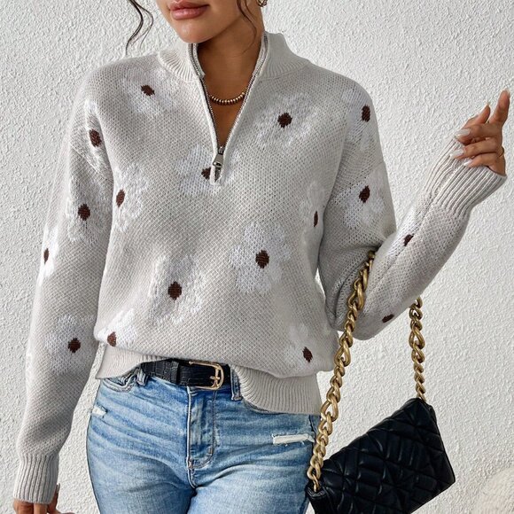 Sweaters - Multicolor Casual Women's Jacquard Knitted Pullover Sweater